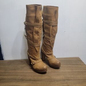 Sixtyseven Brown Heeled Boots with Buckle Accents